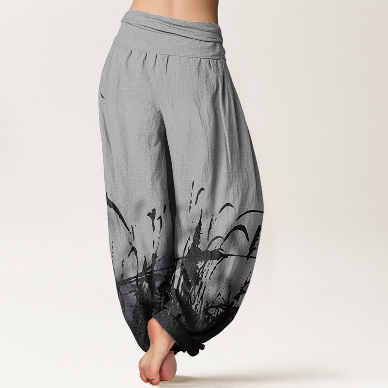 Pantalones bombachos de cintura elástica para mujer con estampado de hierbas silvestres y Buddha Stones , de algodón. - image 2