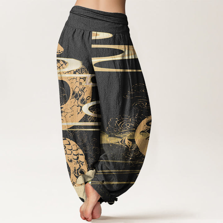 Pantalones harén de cintura elástica para mujer con diseño de serpiente, nubes auspiciosas y Buddha Stones - image 3