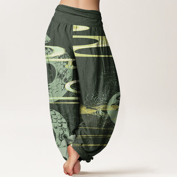 Pantalones bombachos de cintura elástica para mujer con estampado de nubes auspiciosas y serpientes de algodón con Buddha Stones - image 6