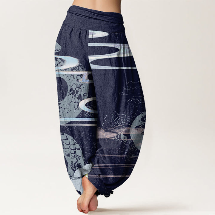 Pantalones harén de cintura elástica para mujer con diseño de serpiente, nubes auspiciosas y Buddha Stones - image 9