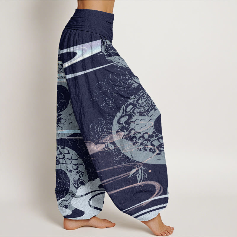 Pantalones harén de cintura elástica para mujer con diseño de serpiente, nubes auspiciosas y Buddha Stones - image 8
