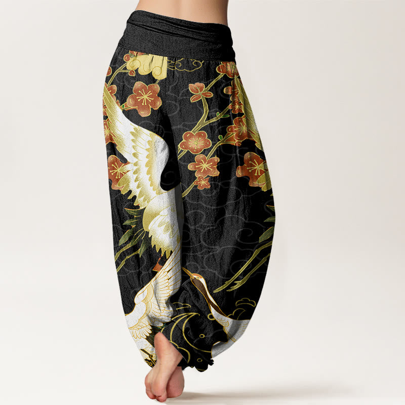 Pantalones harén con cintura elástica para mujer con diseño de Buddha Stones , flores y nubes auspiciosas - image 3