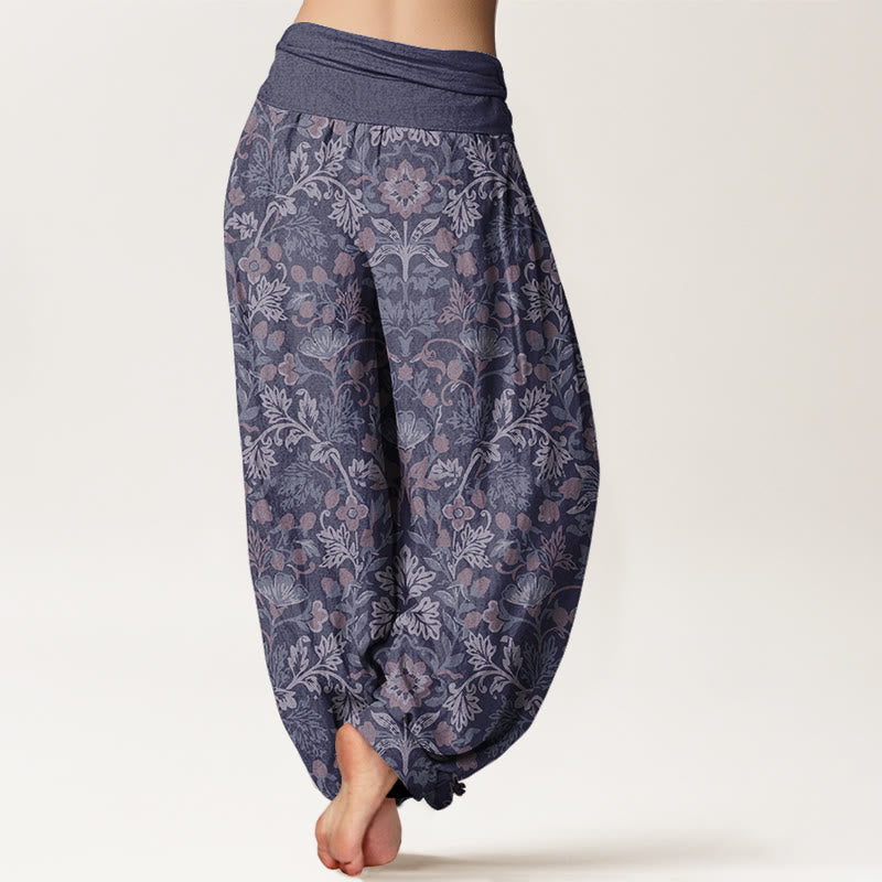 Pantalones harén con cintura elástica para mujer, con estampado de hojas de parra y flores, estilo informal, con Buddha Stones - image 9