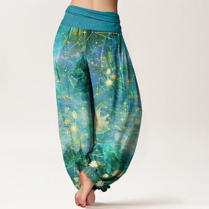 Pantalones bombachos de cintura elástica para mujer con estampado de Buddha Stones, peces koi, loto, luna y estrellas, de algodón. - image 9