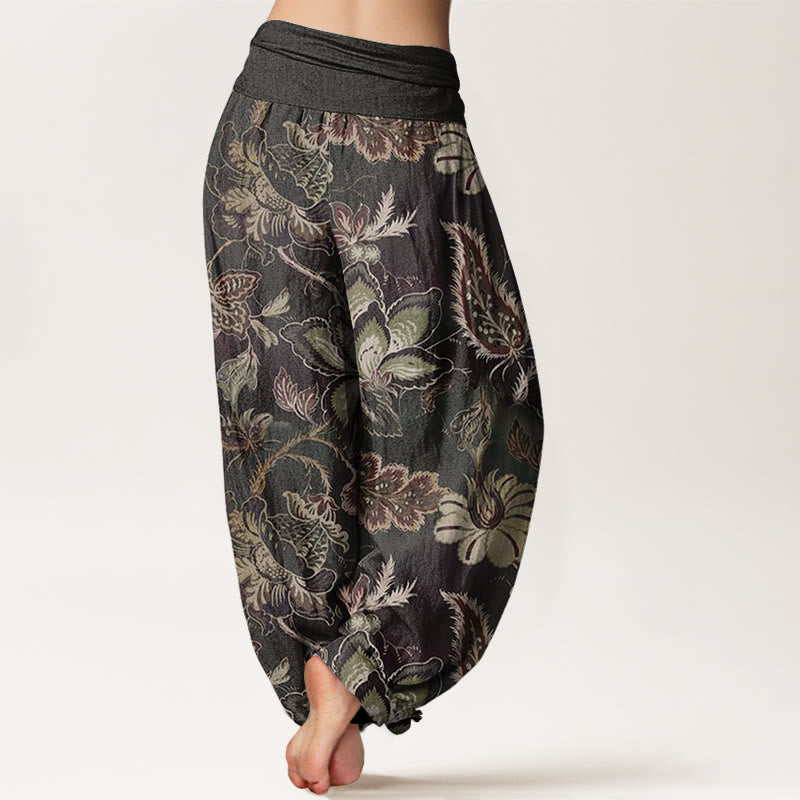 Pantalones bombachos de mujer con cintura elástica, estampado floral informal de Buddha Stones, de algodón. - image 2