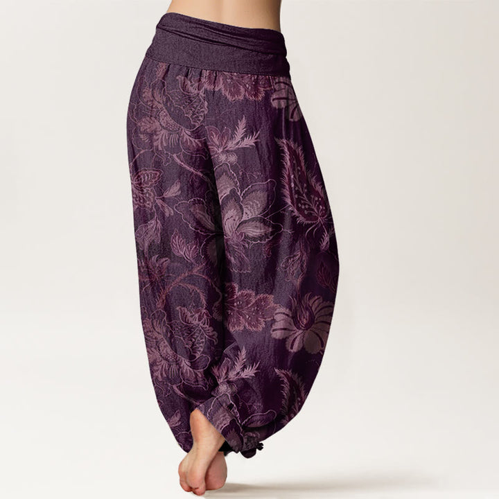 Pantalones bombachos de mujer con cintura elástica, estampado floral informal de Buddha Stones, de algodón. - image 9