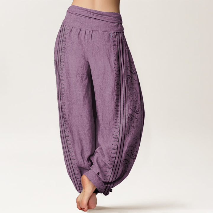 Pantalones harén con cintura elástica para mujer con diseño de rueda del Dharma y Buddha Stones y loto OM - image 10