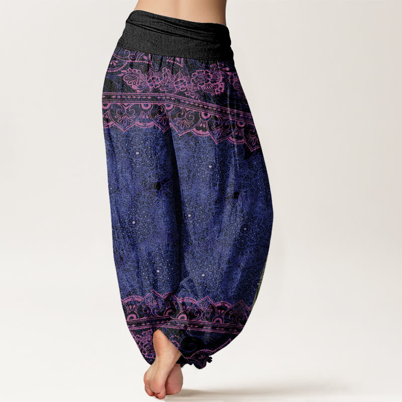 Pantalón tipo harem de cintura elástica para mujer, con diseño elegante de mandalas florales y Buddha Stones en algodón. - image 6