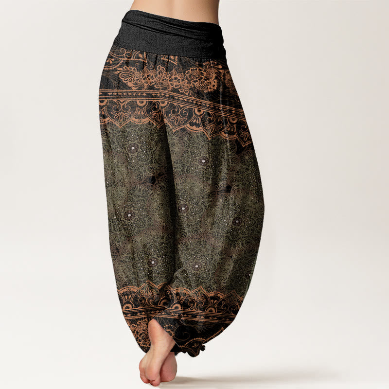 Pantalón tipo harem de cintura elástica para mujer, con diseño elegante de mandalas florales y Buddha Stones en algodón. - image 9