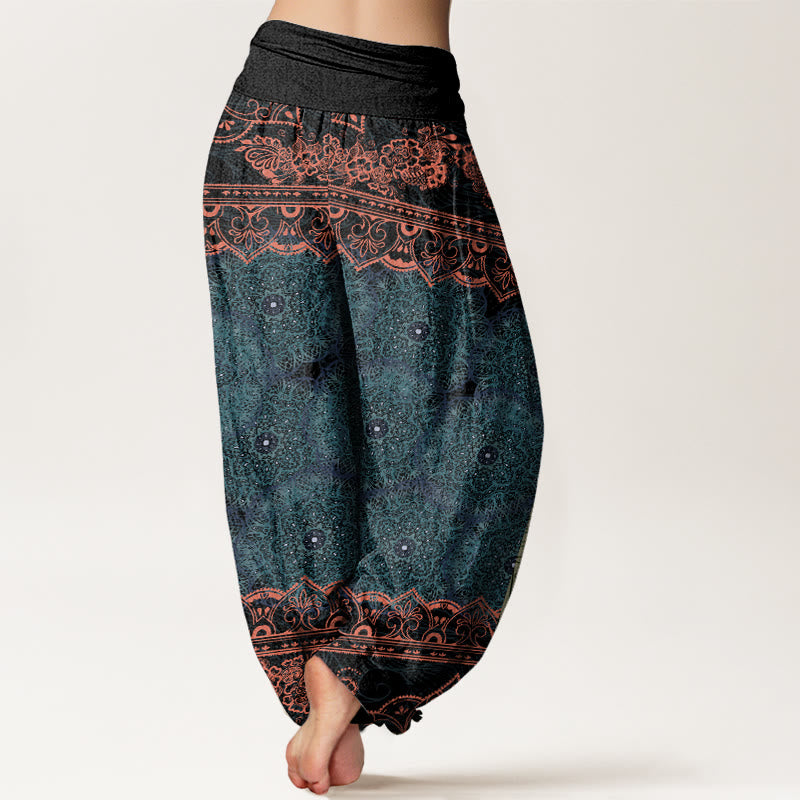 Pantalones harén con cintura elástica para mujer con diseño elegante de flores de mandala y Buddha Stones - image 3