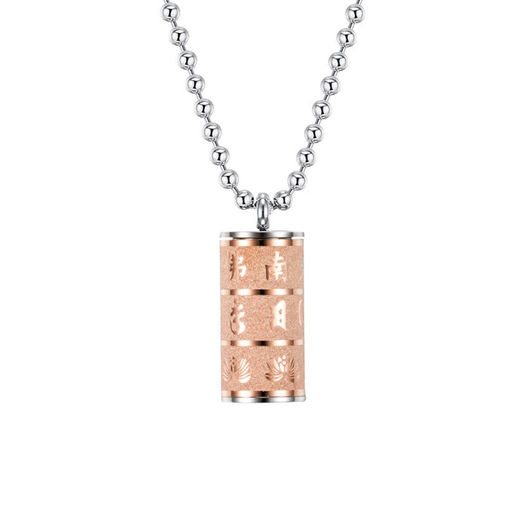 Collar con colgante de acero de titanio con diseño de rueda de oración y Buddha Stones, Om Mani Padme Hum tibetano, con diseño de loto - Oro rosa - image 8