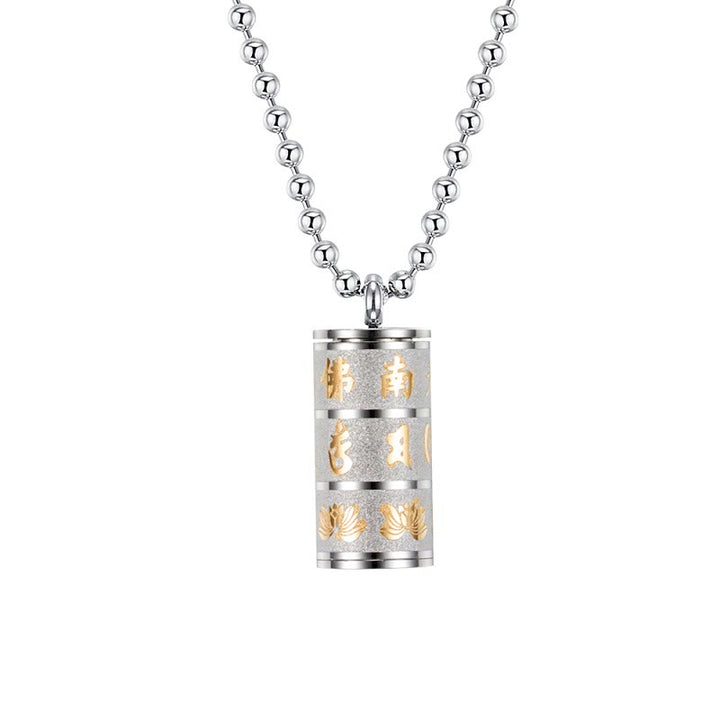 Collar con colgante de acero de titanio con diseño de rueda de oración y Buddha Stones, Om Mani Padme Hum tibetano, con diseño de loto - Plateado - image 10