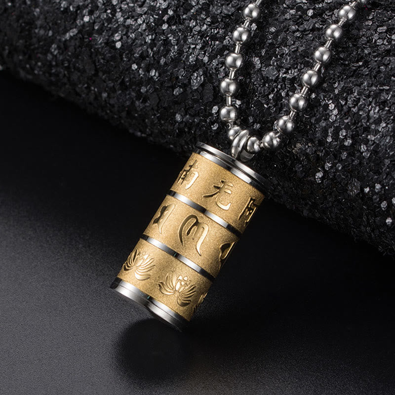 Collar con colgante de acero de titanio con diseño de rueda de oración y Buddha Stones, Om Mani Padme Hum tibetano, con diseño de loto - Todo dorado - image 0