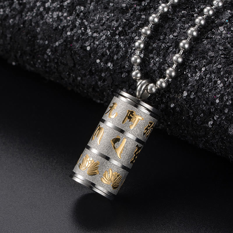 Collar con colgante de acero de titanio con diseño de rueda de oración y Buddha Stones, Om Mani Padme Hum tibetano, con diseño de loto - image 12