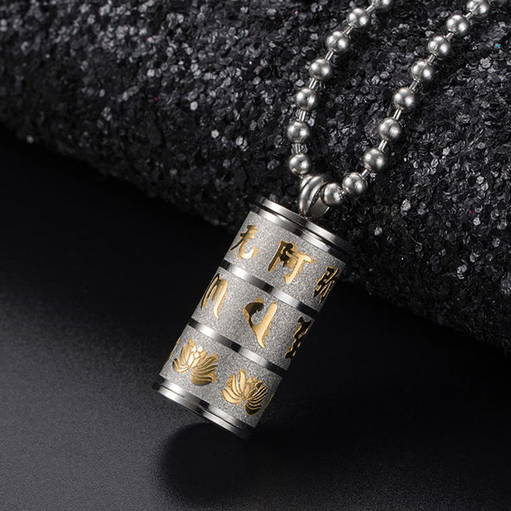 Collar con colgante de acero de titanio con diseño de rueda de oración y Buddha Stones, Om Mani Padme Hum tibetano, con diseño de loto - image 11