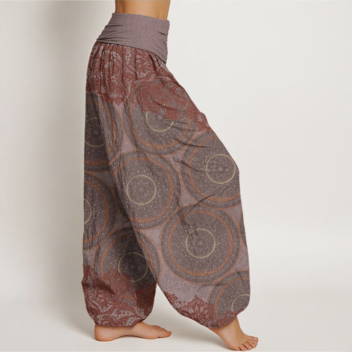 Pantalón tipo harem de cintura elástica para mujer, con estampado de flores, brújula y estampado floral informal de Buddha Stones Cotton. - image 5