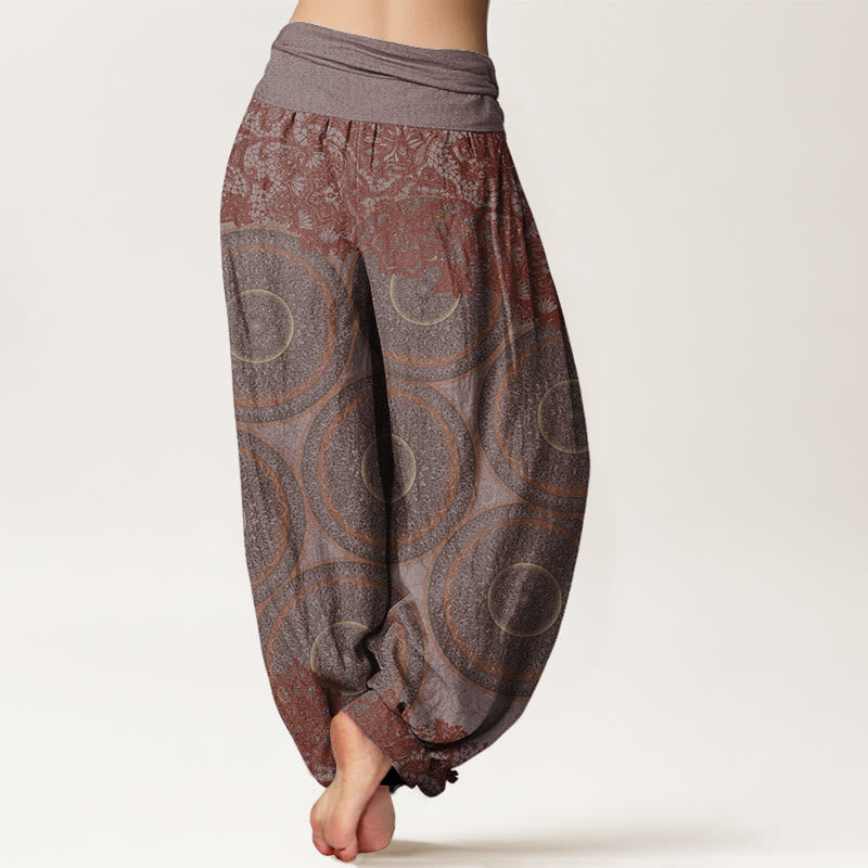 Pantalones harén con cintura elástica para mujer, diseño informal de flores y brújula con Buddha Stones - image 6