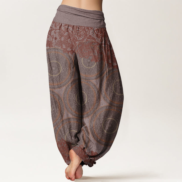 Pantalones harén con cintura elástica para mujer, diseño informal de flores y brújula con Buddha Stones - image 6