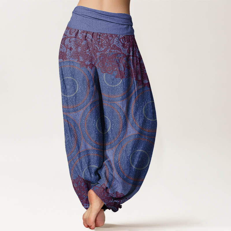 Pantalón tipo harem de cintura elástica para mujer, con estampado de flores, brújula y estampado floral informal de Buddha Stones Cotton. - image 9