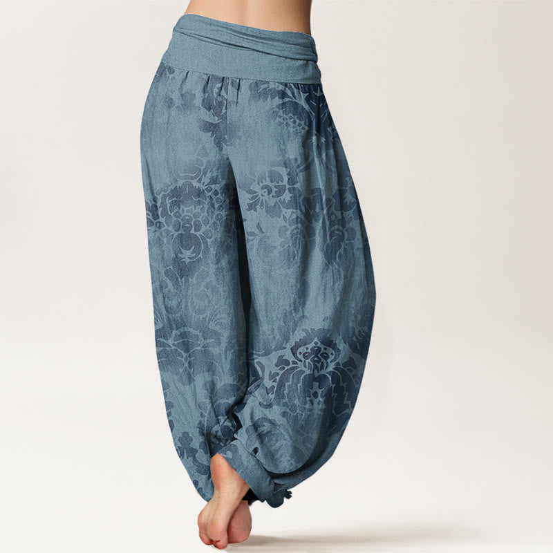 Pantalones bombachos de mujer con cintura elástica, de algodón, estilo casual, con diseño de flores y hojas, estampado de Buddha Stones. - image 2