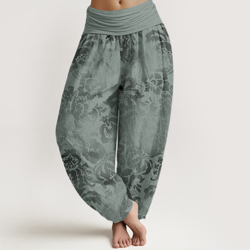Pantalones bombachos de mujer con cintura elástica, de algodón, estilo casual, con diseño de flores y hojas, estampado de Buddha Stones. - Verde mar oscuro - US22，UK/AU26，EU54 (6XL) - image 7