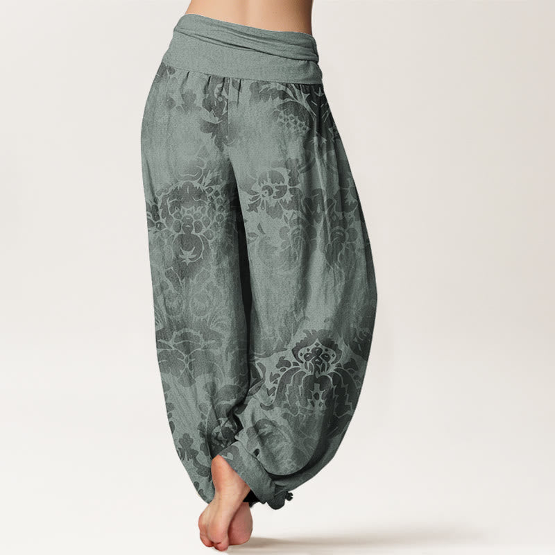 Pantalones bombachos de mujer con cintura elástica, de algodón, estilo casual, con diseño de flores y hojas, estampado de Buddha Stones. - image 9