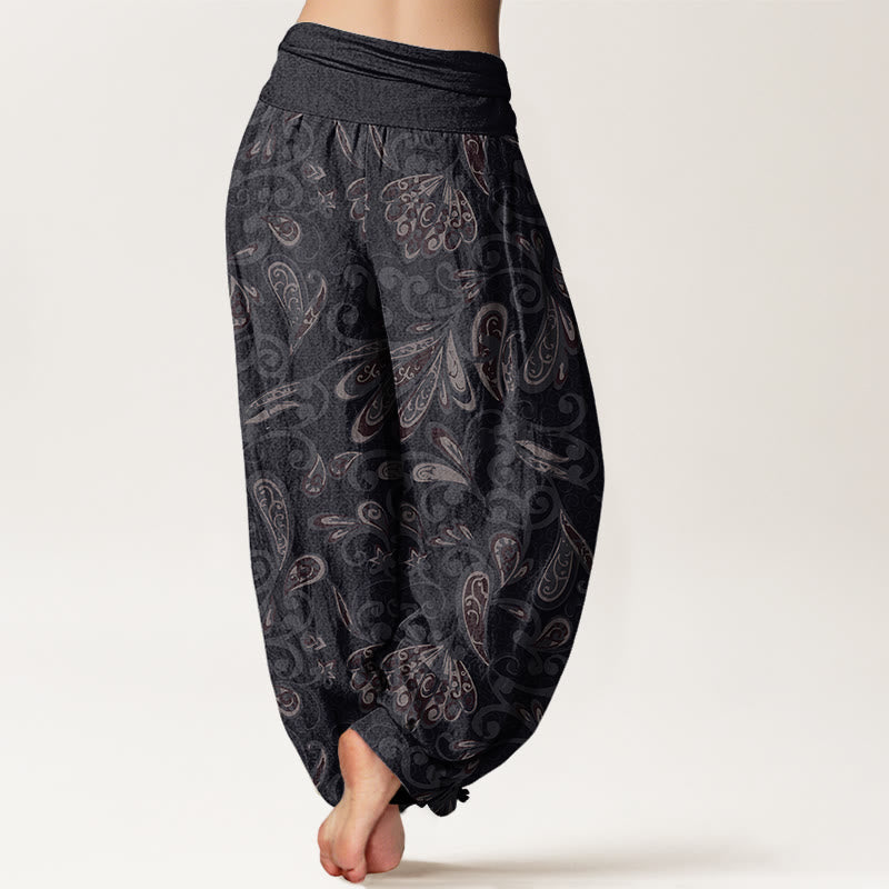 Pantalones bombachos de cintura elástica para mujer, de algodón, con diseño informal de pétalos de flores y Buddha Stones. - image 2
