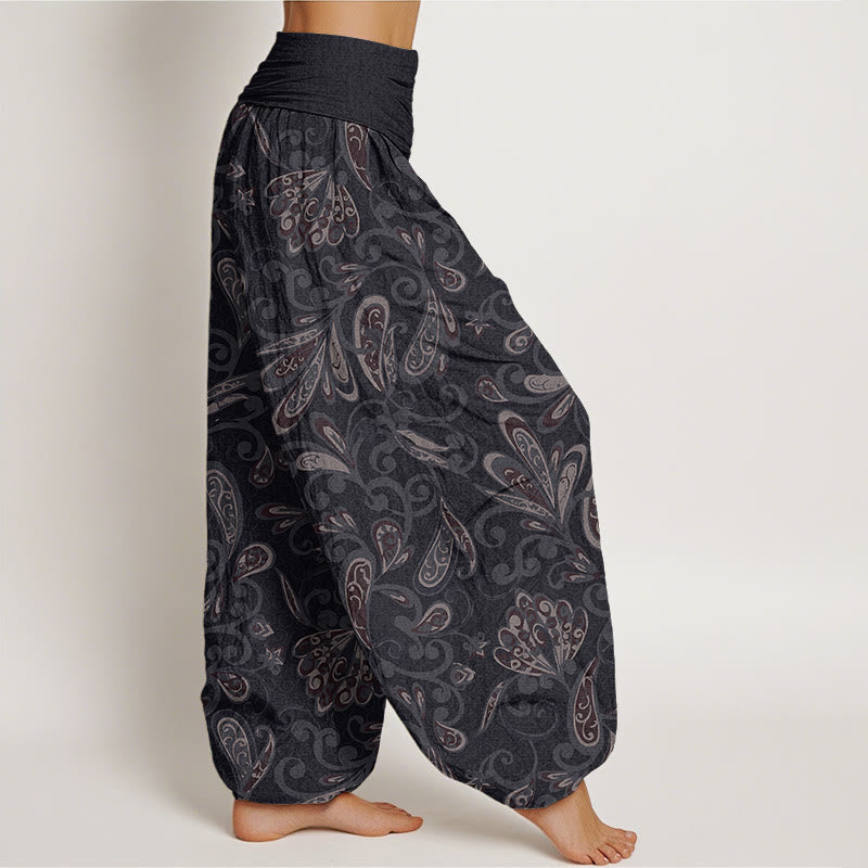 Pantalones harén con cintura elástica para mujer, diseño informal de pétalos de flores y Buddha Stones - image 1
