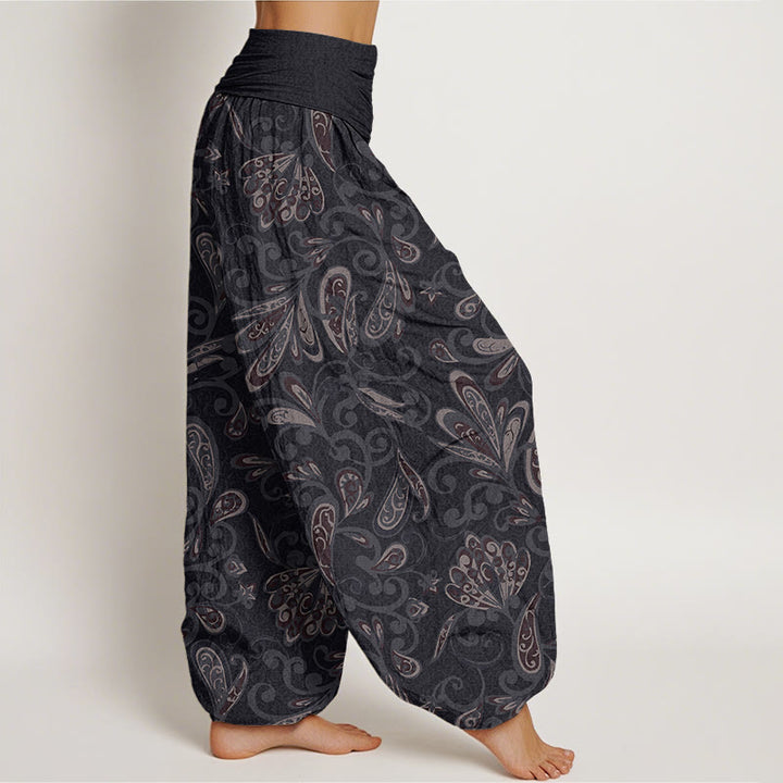 Pantalones harén con cintura elástica para mujer, diseño informal de pétalos de flores y Buddha Stones - image 1