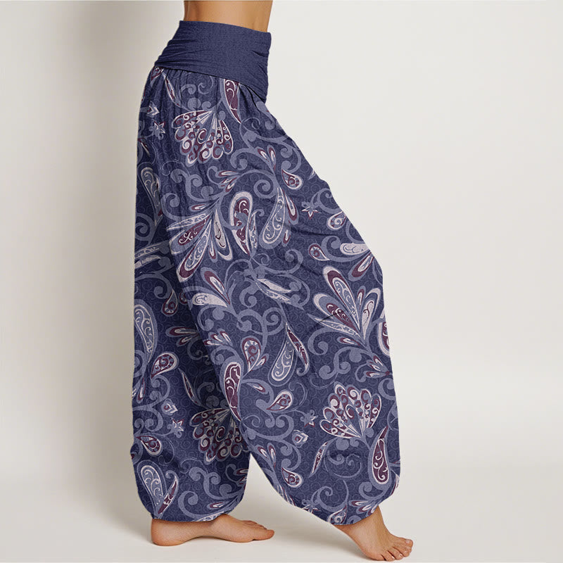 Pantalones harén con cintura elástica para mujer, diseño informal de pétalos de flores y Buddha Stones - image 5