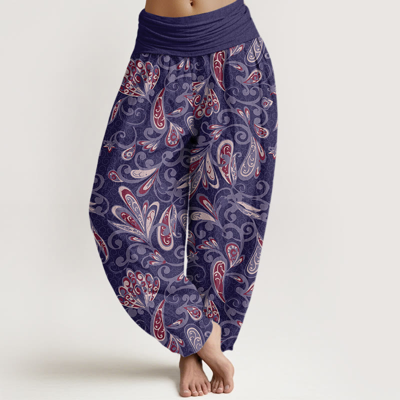 Pantalones bombachos de cintura elástica para mujer, de algodón, con diseño informal de pétalos de flores y Buddha Stones. - Morado medio - US22，UK/AU26，EU54 (6XL) - image 7