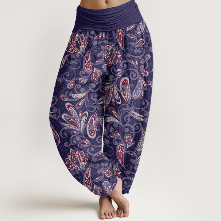 Pantalones bombachos de cintura elástica para mujer, de algodón, con diseño informal de pétalos de flores y Buddha Stones. - Morado medio - US22，UK/AU26，EU54 (6XL) - image 7