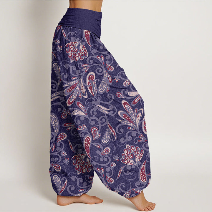 Pantalones harén con cintura elástica para mujer, diseño informal de pétalos de flores y Buddha Stones - image 8