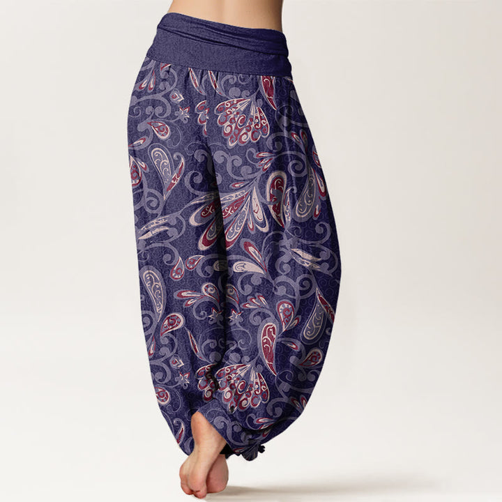 Pantalones harén con cintura elástica para mujer, diseño informal de pétalos de flores y Buddha Stones - image 9