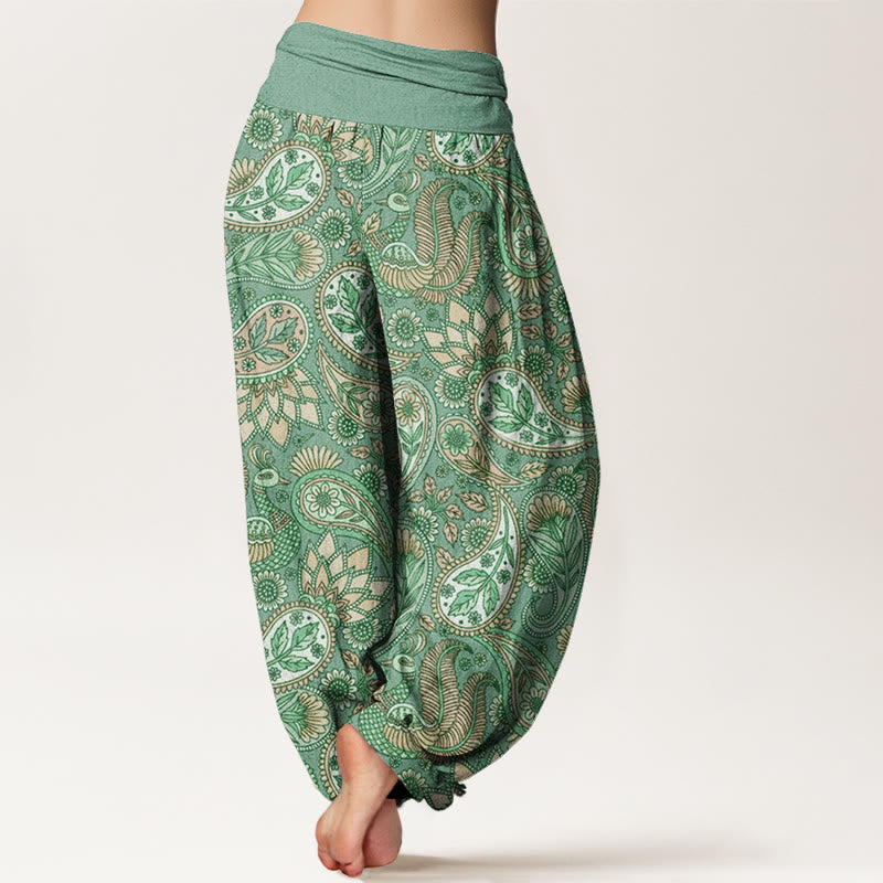 Pantalones bombachos de cintura elástica para mujer con diseño de flores de anacardo, pavo real y girasol, estampado de Buddha Stones. - image 6