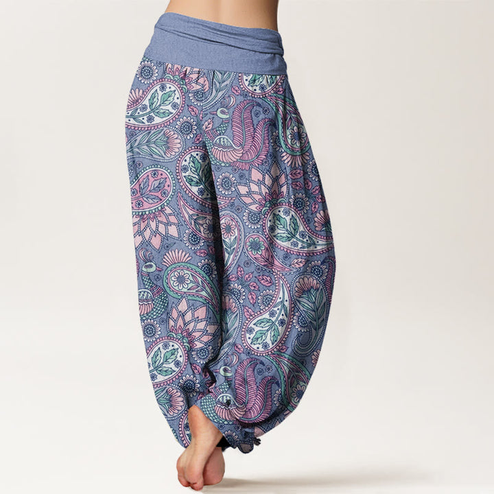 Pantalones harén con cintura elástica para mujer con diseño de flor de anacardo, pavo real y girasol y Buddha Stones - image 9