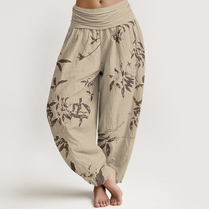 Pantalones harén con cintura elástica para mujer con estampado de ramas de Buddha Stones - Caqui - US22，UK/AU26，EU54 (6XL) - image 0