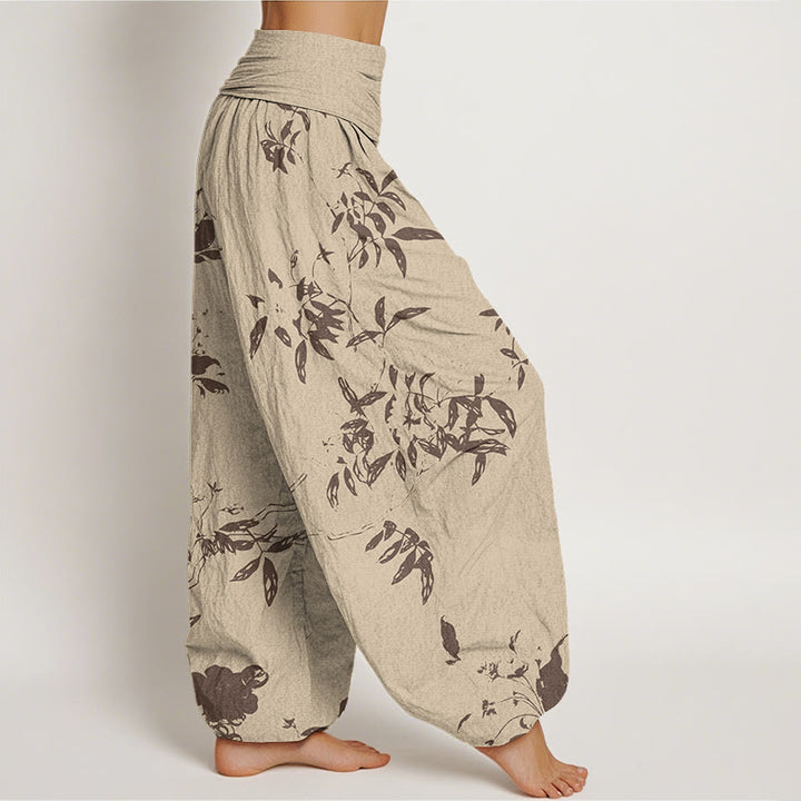 Pantalones harén con cintura elástica para mujer con estampado de ramas de Buddha Stones - image 1
