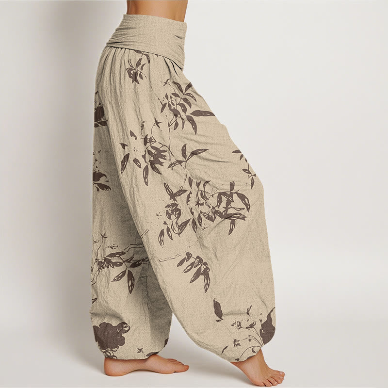 Pantalones bombachos de cintura elástica para mujer con estampado de ramas y piedras de Buddha Stones, de algodón. - image 1
