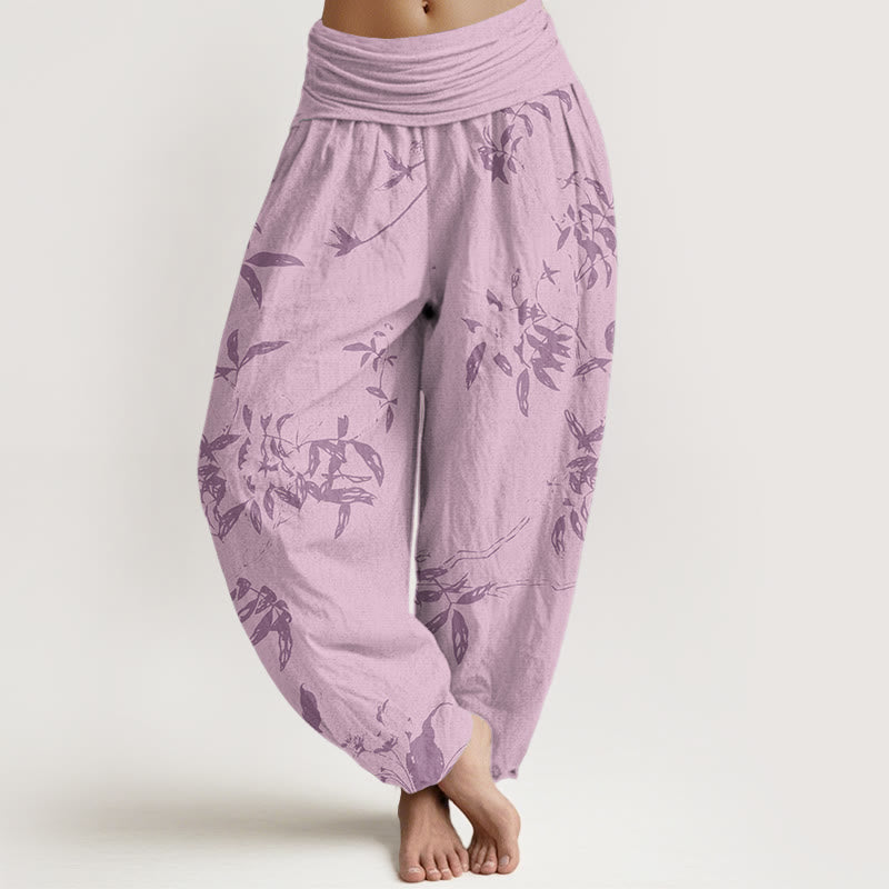 Pantalones harén con cintura elástica para mujer con estampado de ramas de Buddha Stones - Rosa - US22，UK/AU26，EU54 (6XL) - image 7