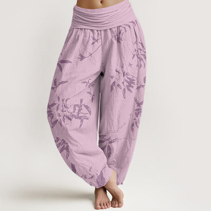 Pantalones harén con cintura elástica para mujer con estampado de ramas de Buddha Stones - Rosa - US22，UK/AU26，EU54 (6XL) - image 7