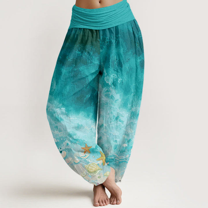 Pantalones harén con cintura elástica para mujer con estampado de vastos océanos y Buddha Stones - Verde mar claro - US22，UK/AU26，EU54 (6XL) - image 1