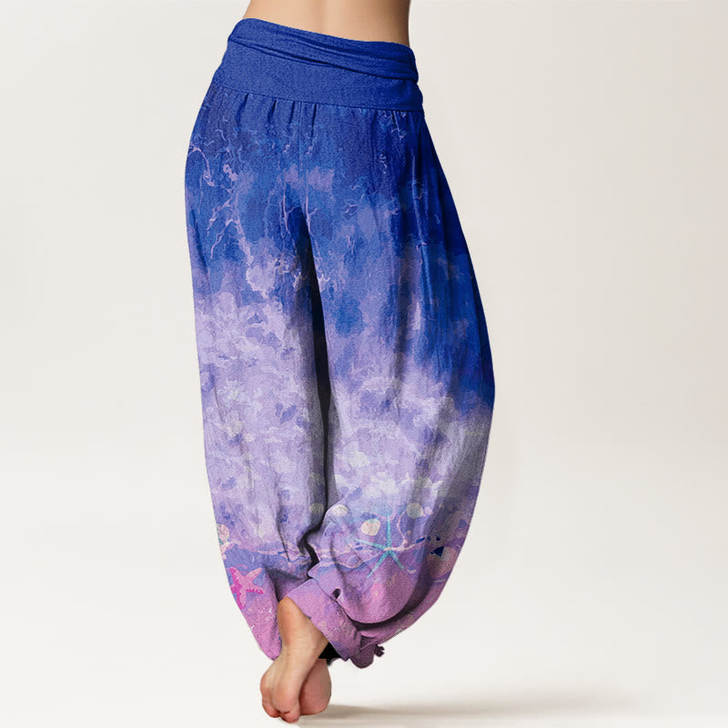 Pantalones harén con cintura elástica para mujer con estampado de vastos océanos y Buddha Stones - image 10