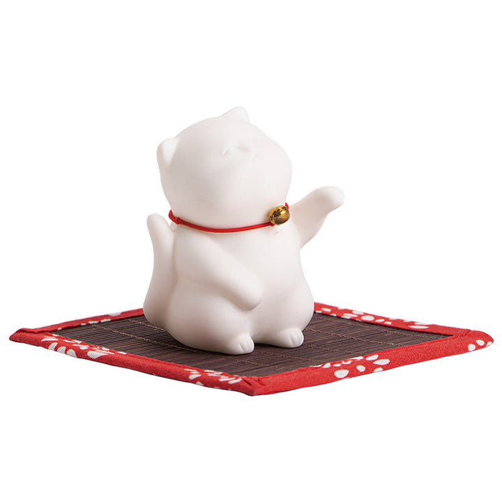 Quemador de incienso de cerámica curativo con estera de bambú y campana de gato con Buddha Stones para decoración de escritorio - image 13