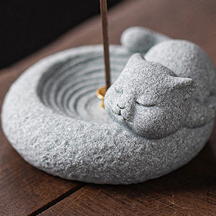 Quemador de incienso curativo con forma de gato de pie perezoso y adorable con Buddha Stones para decoración de escritorio - image 24