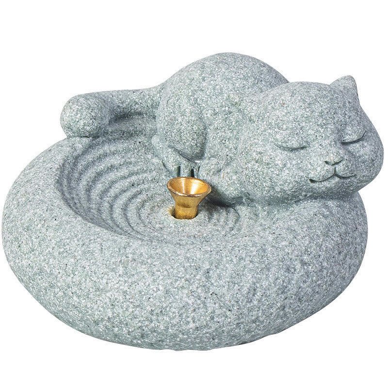 Quemador de incienso curativo con forma de gato de pie perezoso y adorable con Buddha Stones para decoración de escritorio - image 28