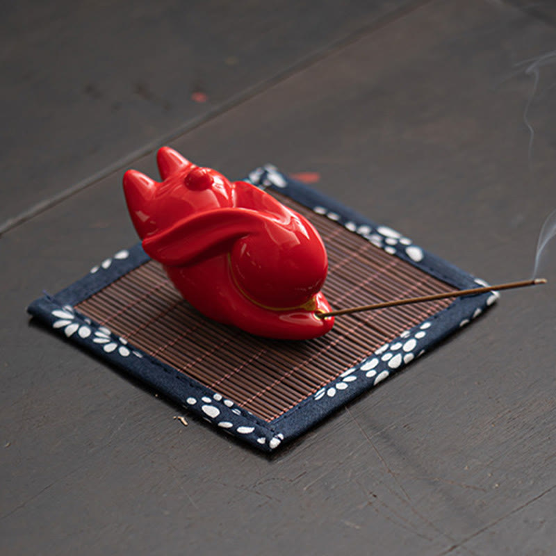 Quemador de incienso de cerámica curativo con forma de conejo volador y Buddha Stones de bambú, decoración de escritorio