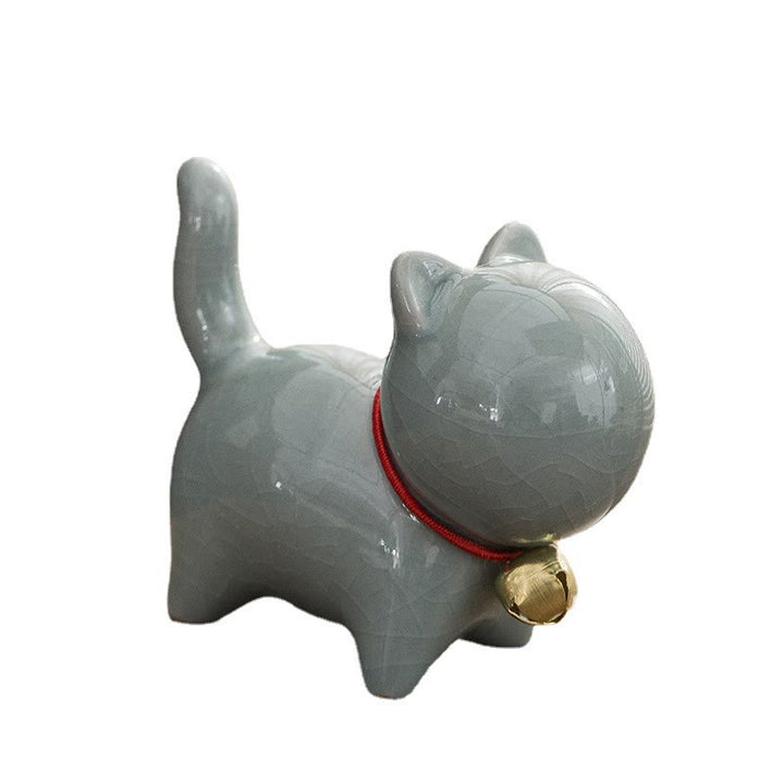 Figura decorativa de cerámica para escritorio del hogar con forma de gato y campana de la suerte en Buddha Stones - image 17