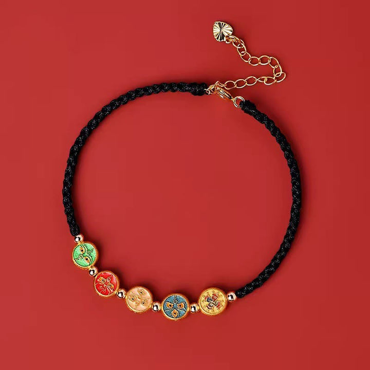 Pulsera de plata de ley 925 con cinco formas de conexión con el dios de la riqueza y Buddha Stones con hilo rojo - Cuerda negra (circunferencia de la muñeca: 13-18 cm) - image 12