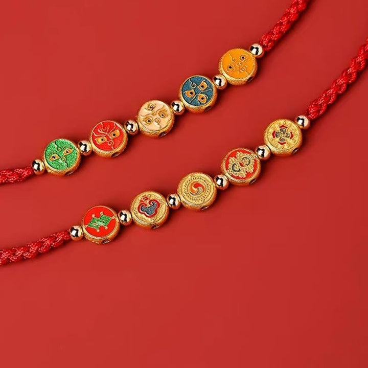 Pulsera de plata de ley 925 con cinco formas de conexión con el dios de la riqueza y Buddha Stones con hilo rojo - image 11